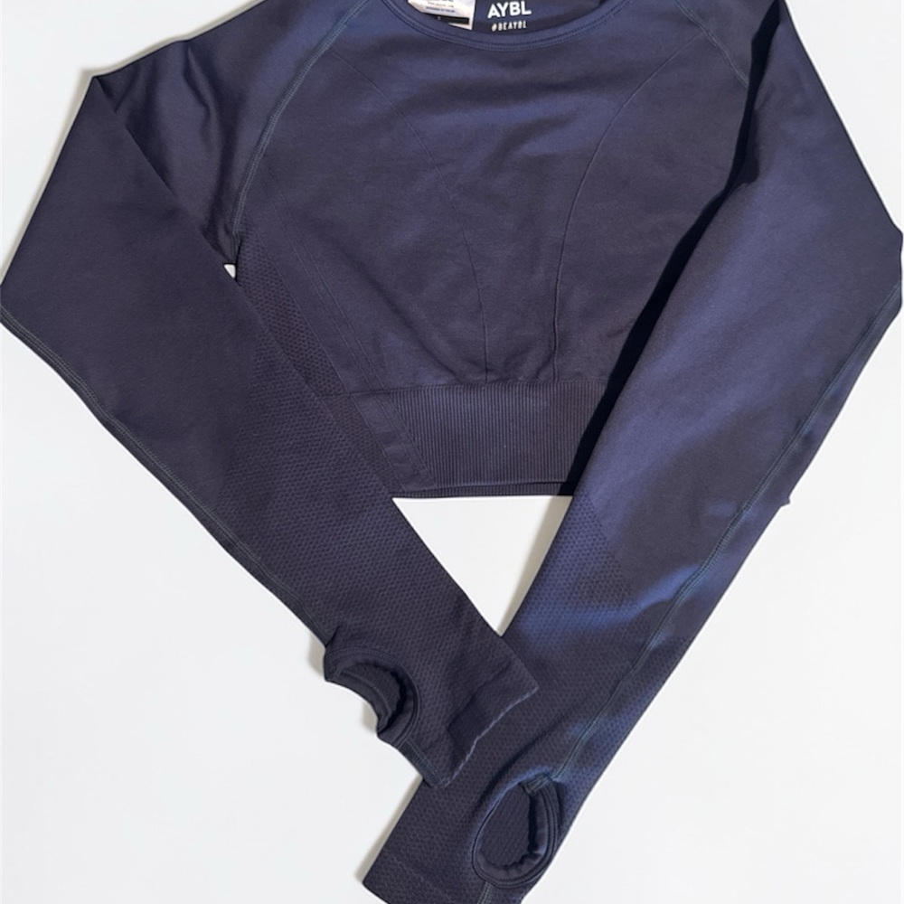 AYBL Women's Dark Blue Long Sleeve Crop Top - Picture 2 of 3